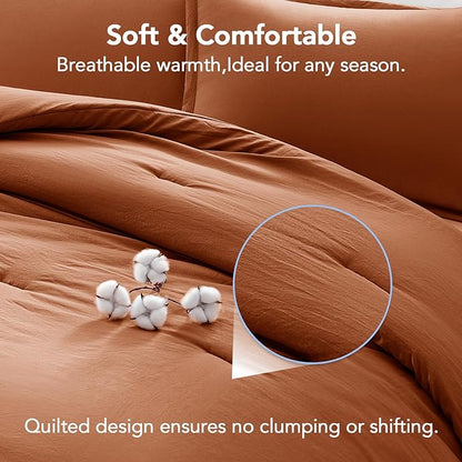 Oversized Queen Comforter Sets Terracotta,3PCS Soft Lightweight Breathable Bedding Comforter Sets for All Season, Queen XL(98''×98'' Comforter & 2 Pillowcases)
