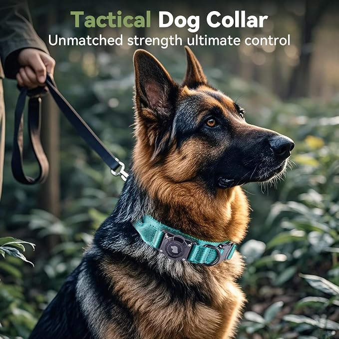2026 Upgrade Waterproof Tactical AirTag Dog Collar, Built in AirTag Holder | Comfortable Control Handle, Quick Release Metal Buckle, Durable 1000D Nylon, For Medium to Large Dogs, Blue, L