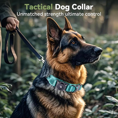 2026 Upgrade Waterproof Tactical AirTag Dog Collar, Built in AirTag Holder | Comfortable Control Handle, Quick Release Metal Buckle, Durable 1000D Nylon, For Medium to Large Dogs, Blue, XL