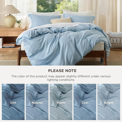 Bedsure Duvet Cover Queen Size - Soft Double Brushed Bedding Set for Kids & Adults, Zipper Closure, 3 Pieces, Includes 1 Duvet Cover (90"x90") & 2 Pillow Shams, NO Comforter, Light Blue