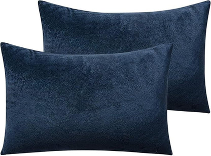 NTBAY Zipped Velvet Toddler Pillowcases, 2 Pack Cozy Luxury Flannel Plush Travel Pillow Cases, 13x18 Inches, Navy Blue