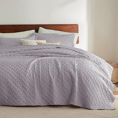 Bedsure Quilts King Size - Lightweight Bedspreads King Size with Basket Weave Pattern, Soft Quilt Bedding Set, Purple Comforter Set Coverlet for All Seasons with 2 Pillow Shams (106" x 96") | Skin-Friendly Soft, All-Season Comfort, Breathable, Lightwei...