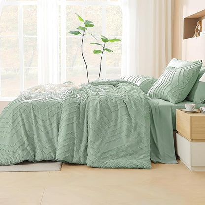 Litanika Full Size Comforter Set with Sheets Sage Green- 7 Pieces Bed in a Bag Full Boho Tufted Complete Bedding Sets with Comforter, Sheets, Pillowcases & Shams