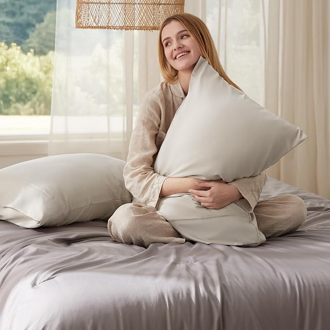 Bedsure King Size Pillow Cases Set of 2 - Brushed Microfiber Pillowcases 2 Pack, Super Soft Pillow Case Cover with Envelope Closure for Kids, Wrinkle, Fade Resistant, Linen, 20x36 Inches