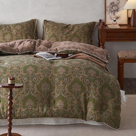 HighBuy Twin XL Comforter Set Paisley Floral Comforters Muslin Cotton Ultra Soft Twin XL Bedding Set with Floral Comforter and 2 Pillowcases Luxury Chic Bedding Comforter Olive Green