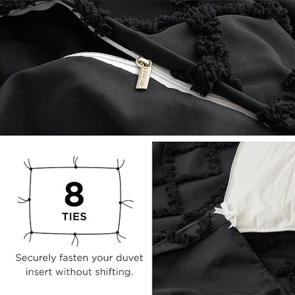 Bedsure Boho Duvet Cover Queen Size, Soft & Comfortable Elegant Design Boho Bedding for Decoration, Machine Washable Comforter Cover for All Seasons,Includes 1 Duvet Cover & 2 Pillow Shams,Black