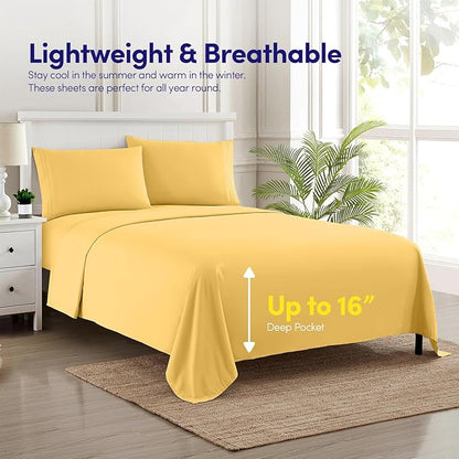 1500 Supreme Collection King Sheet Sets Yellow - Luxury Hotel Bed Sheets and Pillowcase Set for King Mattress - Extra Soft, Elastic Corner Straps, Deep Pocket Sheets, King Yellow