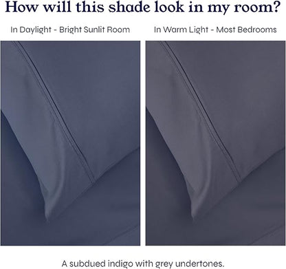 California Design Den King Size Pillowcase Set - 400 Thread Count, 100% Cotton Sateen, Set of 2 Pillow Covers, Soft and Breathable - Indigo Dusty Blue