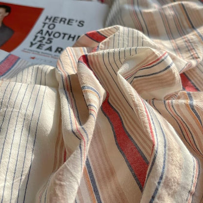 EAVD Geometric Striped Duvet Cover Queen 100% Washed Cotton Multi-Color Pinstriped Bedding Set with 2 Pillowcases Modern Farmhouse Geometric Pattern Duvet Cover with Zipper Closure