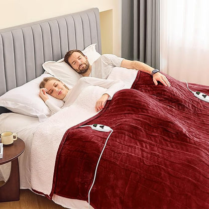 greenoak Heated Blanket Electric King Size 100"X90" Dual Control, Heating Blanket 10 Levels 1/2/4/6/8 Hours Auto-Off, Soft Sherpa Warm Christmas Blanket, Red