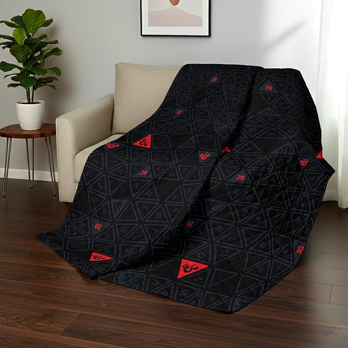 Northwest Dungeons & Dragons NAT D20 Full/Queen Quilted Blanket, Comfy Throw, Soft Lightweight Bedding for Bed, or Couch, 90 x 90 inches