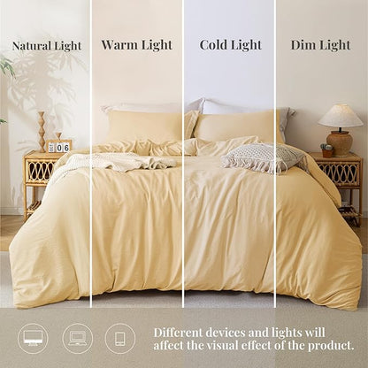 MILDLY Super Soft Duvet Cover 2pcs - 100% Washed Microfiber Butter Yellow Comforter Cover Set with Zipper Closure & Corner Ties
