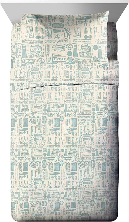 Jay Franco Comforter Set Includes Sheets and Pillow Covers - Soft and Cozy Bed Set for Stylish Room Decor, Blue - The Fantastic Four, 5 Piece Twin Size Bedding