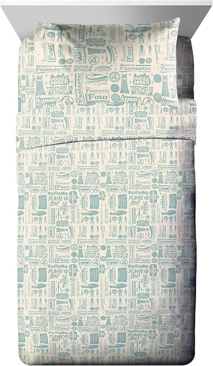 Jay Franco Comforter Set Includes Sheets and Pillow Covers - Soft and Cozy Bed Set for Stylish Room Decor, Blue - The Fantastic Four, 5 Piece Twin Size Bedding