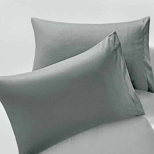 MILVOWOC 2Pcs Brushed Microfiber Queen Pillowcases - 20 x 30 Inch, Dark Grey Pillow Case Set Non Slip Envelope Pillow Cover with Moisture Absorption and Anti-Wrinkle