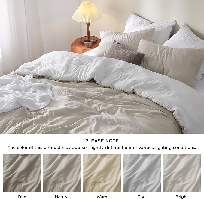 Bedsure California King Comforter Set, Beige White Soft Prewashed Bedding for All Seasons, 3 Pieces GentleSoft™ Bed Set, 1 Lightweight Comforter (104"x96") and 2 Pillowcases (20"x36")