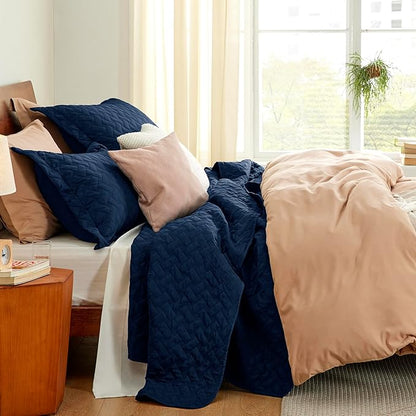 Bedsure Quilts King Size - Lightweight Bedspreads King Size with Basket Weave Pattern, Soft Quilt Bedding Set, Navy Comforter Set Coverlet for All Seasons with 2 Pillow Shams (106" x 96") | Skin-Friendly Soft, All-Season Comfort, Breathable, Lightweigh...