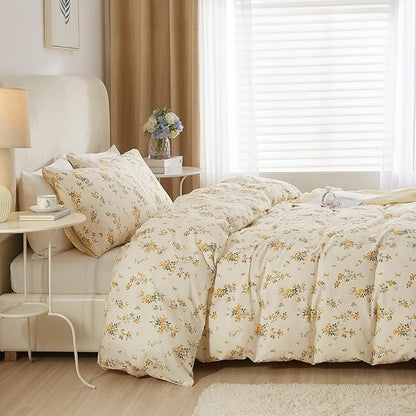 VM VOUGEMARKET Yellow Flower Comforter Set Twin XL 3 Pcs Farmhouse Floral Botanical Pattern Bedding Comforter Set,All Season Soft & Lightweight Comforter for Girls Women 68"x90"