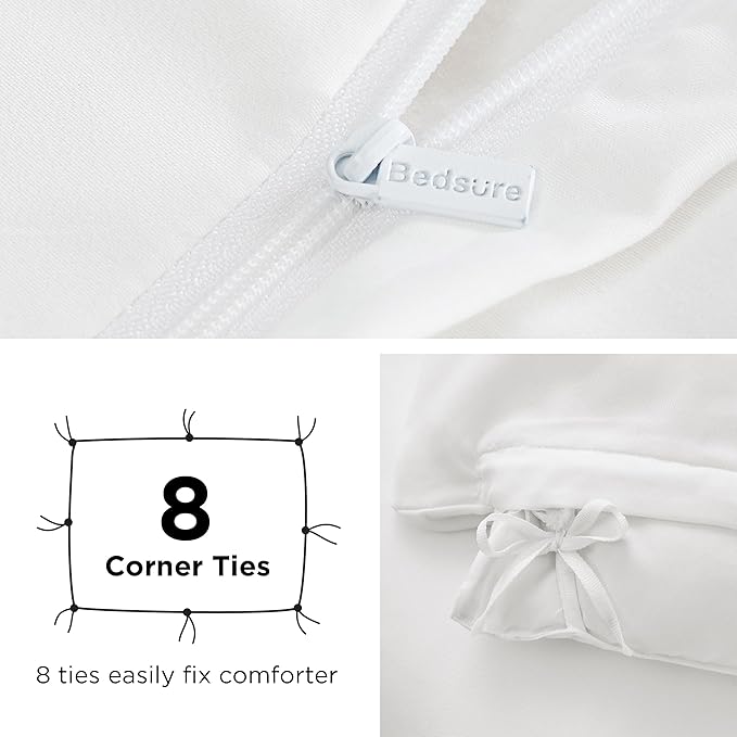 Bedsure Duvet Cover with Fitted Sheet Queen - Cooling Deep Pocket, Hotel Luxury Soft Double Brushed Bedding Set with Zipper Closure, 1 Duvet Cover, 1 Fitted Sheet, 2 Pillow Shams, NO Comforter, White