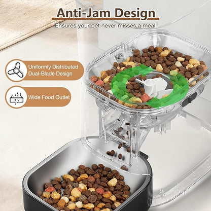 Automatic Cat Feeder, WiFi Cat Feeder Automatic with App Control for Remote Feeding, 5L Anti-Jamming Automatic Feeder Cat Dry Food, Dual Power Supply with Desiccant Bag Indoor