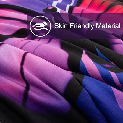 A Nice Night Galaxy 6pcs Bed in A Bag Purple and Blue Dreamy 3D Butterfly Printed, Butterflies Bedding Queen Comforter Set, for Girls Kids Teens