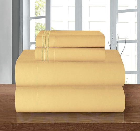 Elegant Comfort Luxury 1500 Premium Hotel Quality Microfiber 4-Piece Sheet Set - Wrinkle Resistant, All Around Elastic Fitted Sheet, Deep Pocket up to 16", King, Camel-Gold