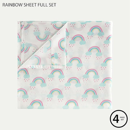 Heritage Kids 4 Piece Sheet Set Full – Rainbow Print, Includes Fitted Sheet, Flat Top Sheet & 2 Pillowcases, Soft Kids Bedding Set