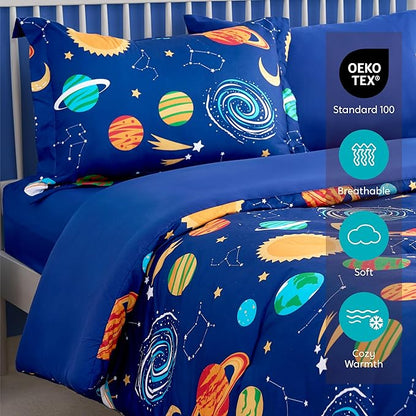 Joiedomi Kid Twin Comforter Set 5 Piece Cosmic Space Bedding Set for Boys Girls Super Soft Microfiber Bed in a Bag with Comforter Sheets Pillowcase Sham