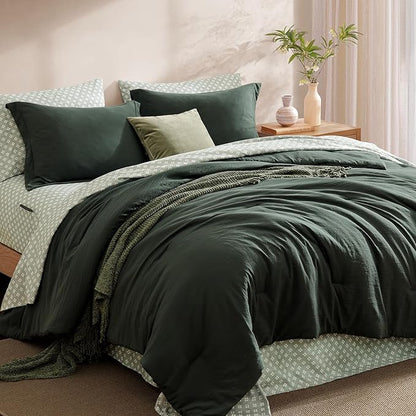 Monbix Full Size Comforter Set - 7 Pieces Deep Forest Prewashed Bed in a Bag Full Bedding Sets with Comforters, All Seasons Comforter Bed Set with Sheets, Pillowcases & Shams