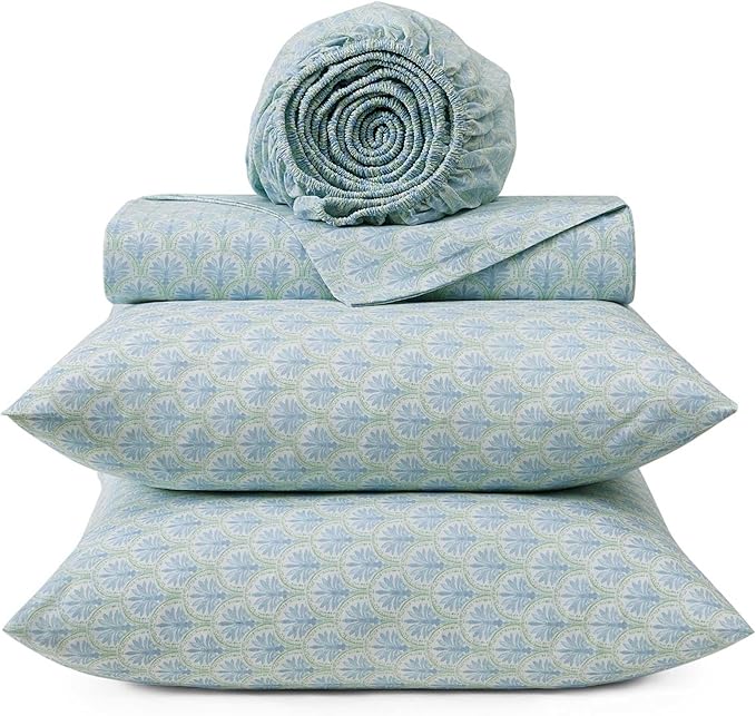 Tommy Bahama - Queen Sheet Set, Crisp & Cool Cotton Percale Bed Sheets, Deep Pockets, Coastal Bedding with Matching Fitted Sheet & Pillowcases (Coastal Bay Blue)