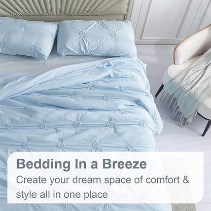 Swift Home Full/Queen Baby Blue Comforter Set - Ruched 3D Floral Pintuck Bedding Set - 2 Pieces Bed Linen, 1 Comforter and 1 Pillow Sham