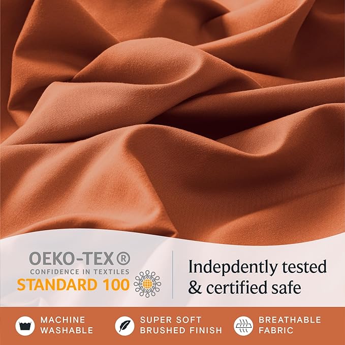 LuxClub 4 PC Full Size Sheet Set Deep Pockets 18" Wrinkle Free Cooling Sheets Machine Washable Hotel Bedding Silky Soft - Autumn Orange Full