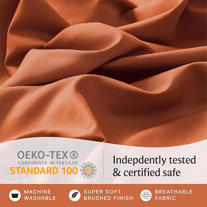 LuxClub 4 PC California King Size Sheet Set Deep Pockets 18" Wrinkle Free Cooling Sheets Machine Washable Hotel Bedding Silky Soft - Autumn Orange California King