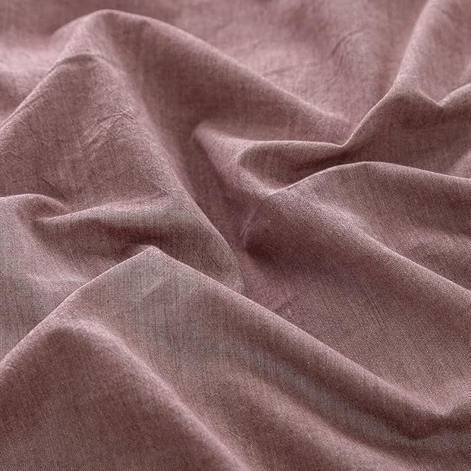 FACE TWO FACE Bedding Duvet Cover Set 3 Pieces 100% Washed Cotton Duvet Cover Linen Like Textured Breathable Durable Soft Comfy (King, Purple Bean Paste)