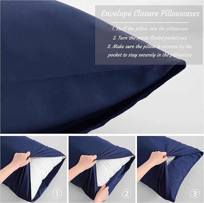 NTBAY Toddler Pillow Cases Set of 2, 2 Pack Brushed Microfiber 14x20 Pillow Cases, Soft, Wrinkle, Fade, Stain Resistant Navy Blue Pillow Cases with Envelope Closure, 14x20 Inches, Navy Blue