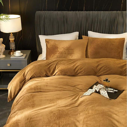 Ivellow Velvet Duvet Cover Queen Set Rust Velvet Duvet Cover Queen Comforter Cover 3Pcs Ultra Soft Duvet Cover Breathable Solid Luxury Flannel Velour Duvet Cover Zipper Closure Corner Tie