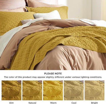 Bedsure Quilts Queen Size - Lightweight Bedspreads Queen Size with Basket Weave Pattern, Soft Quilt Bedding Set, Mustard Yellow Comforter Set Coverlet for All Seasons with 2 Pillow Shams (90" x 96") | Skin-Friendly Soft, All-Season Comfort, Breathable,...