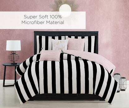 Juicy Couture JYZ010171 Cabana Stripe 6-Piece Reversible Set, King, Canaba Stripe Black