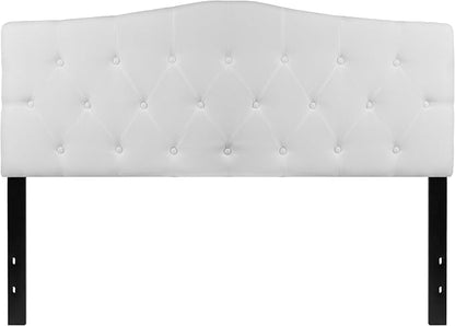 EMMA + OLIVER Tufted Upholstered Queen Size Headboard in White Fabric