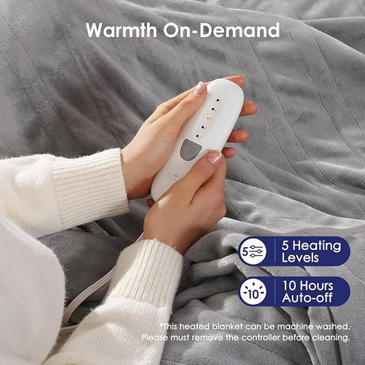 Heated Blanket Full Electric Blanket 72X84in - Fast Heating Blanket for Adults Ultra Soft Flannel Blankets with 5 Heat Levels & 10 Hrs Timer, Machine Washable, Bed Warm Blanket for Winter, Silver Gray
