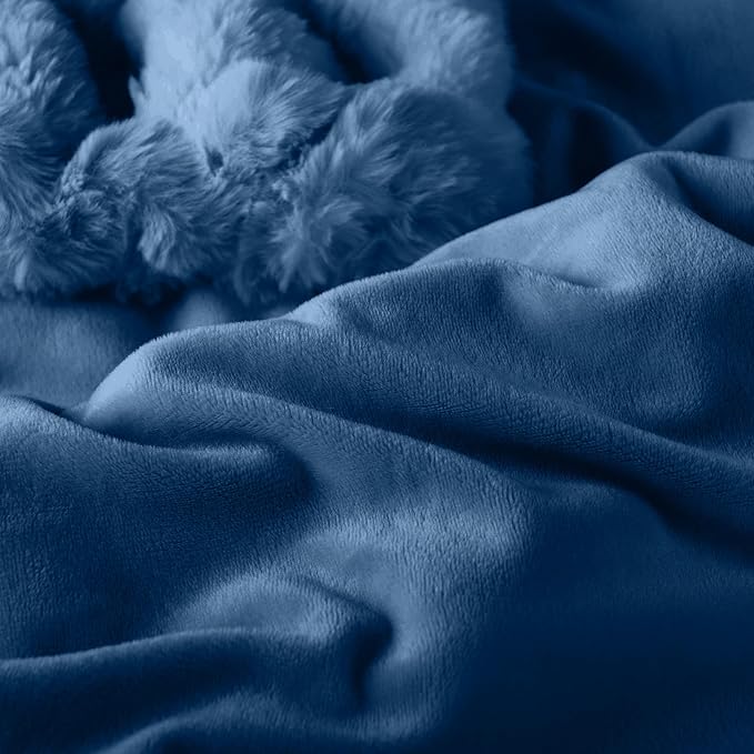 Lavish Home Oversized Ruched Faux Fur Blanket - 60x80-Inch Plush Polyester Faux Fur Queen-Size Throw for Sofas and Beds - Luxurious Bedding (Blue)