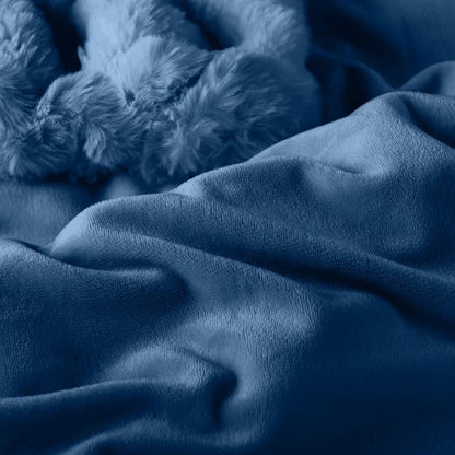 Lavish Home Oversized Ruched Faux Fur Blanket - 60x80-Inch Plush Polyester Faux Fur Queen-Size Throw for Sofas and Beds - Luxurious Bedding (Blue)