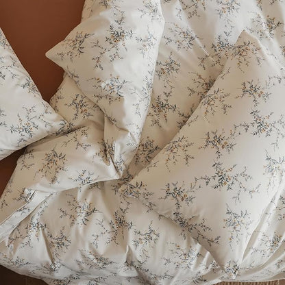 Floral Comforter Queen 100% Cotton Down Alternative Bedding Set Boho Girls Farmhouse Vintage Bedding Comforter Sets Fluffy All Season Lightweight Women Bed Comforter with 2 Pillowcases