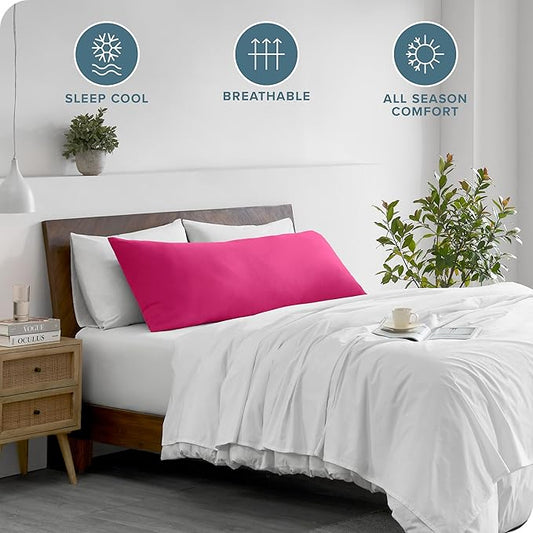 Bare Home Microfiber Body Pillow Cover - Ultra Soft - Cooling Pillowcase - Double Brushed - Pillowcase with Zipper Closure - Easy Care (20''x54'' Body Pillow Cover, Pink)
