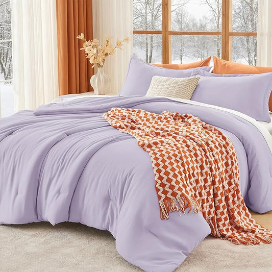 MUXHOMO King Size Comforter Set, All Season Ultra Soft Down Alternative Bedding - 3 Piece Lightweight Bed Set Includes 1 Comforter (104"x90") and 2 Pillow Shams (20"x36"), Lavender