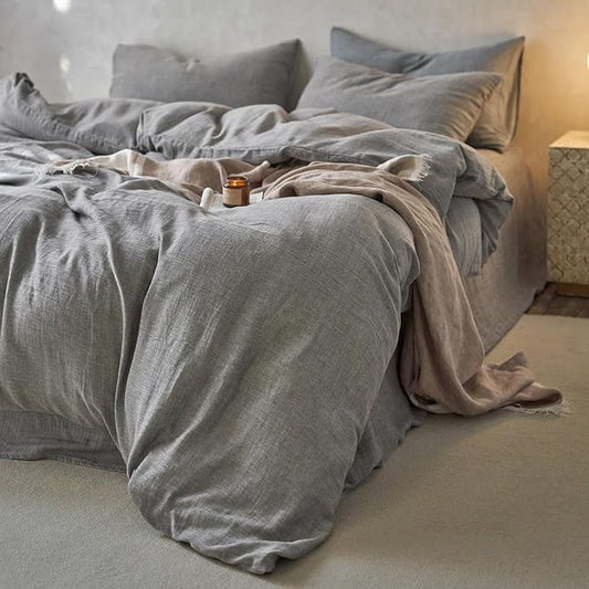 EAVD Dark Grey Duvet Cover Full Soft Breathable 100% Muslin Cotton Gauze Bedding Set with 2 Pillowcases Modern Simple Solid Dark Grey Bedding Set with Zipper Closure