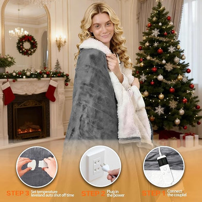 Electric Heated Blanket Twin Size 62''x84'' -Control Heating Blanket, Soft & Warm Flannel 10-Level Temperature Control, 8 Hours Auto Off, Rapid Heating & Overheat Protection