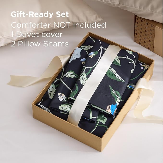 Bedsure Duvet Cover Queen Size - Reversible Black Vine Flowers Duvet Cover Set with Zipper Closure, 3 Pieces Black Bedding Set with 8 Corner Ties and 2 Pillow Shams 20"x26"