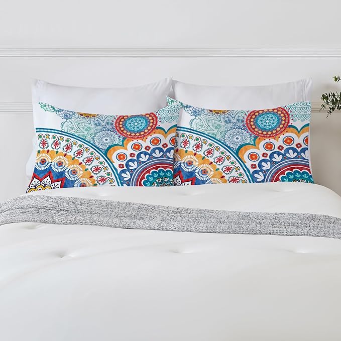 YIYEA King Size Pillow Cases Set of 4, Ultra Soft 1800TC Hotel Quality Double Brushed Microfiber Embroidered Pillowcases and Boho Pillow Covers, Envelope Closure, Fade Resistant (20"x36")