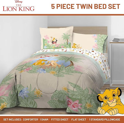 Jay Franco Kids Comforter Set Includes Sheets and Pillow Covers - Soft and Cozy Bed Set for Stylish Room Decor, Multi - Lion King, 5 Piece Twin Size Bedding